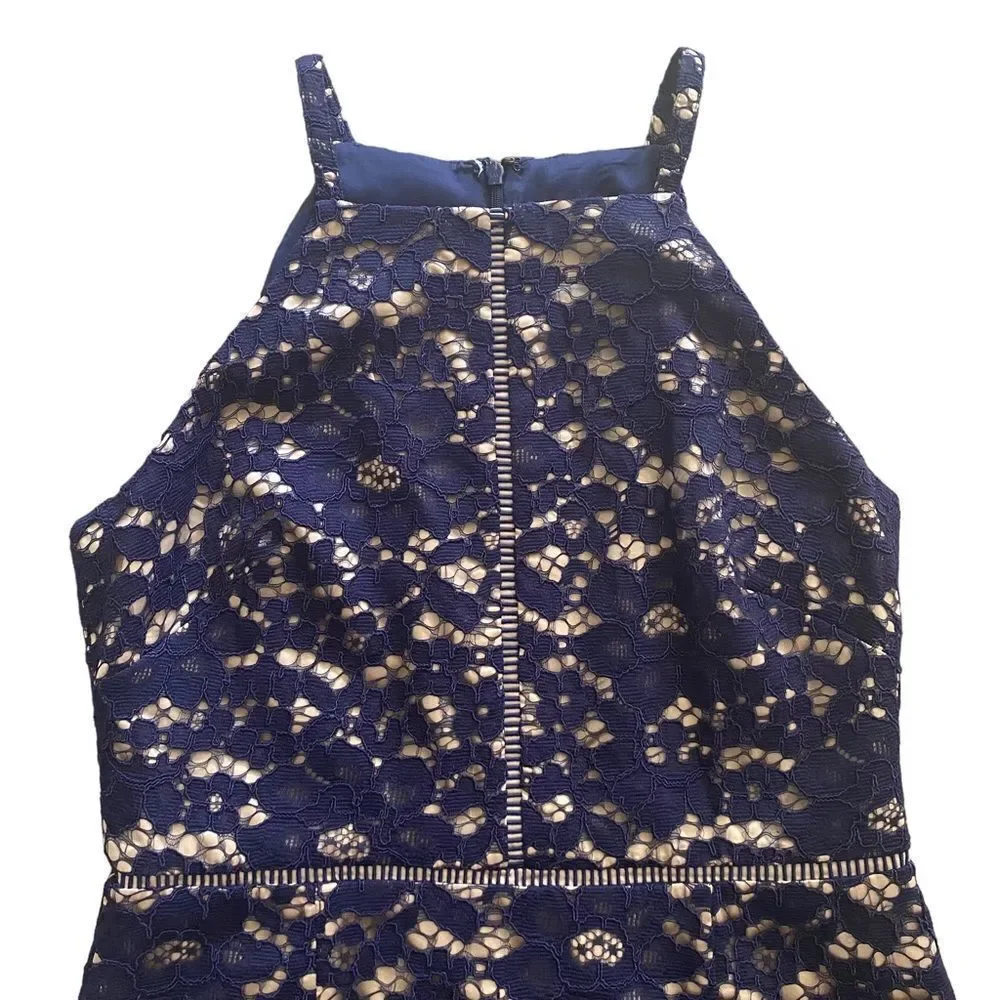 Vince Camuto | Allover Lace Halter Midi Dress, Size 12 - Picture 3 of 13